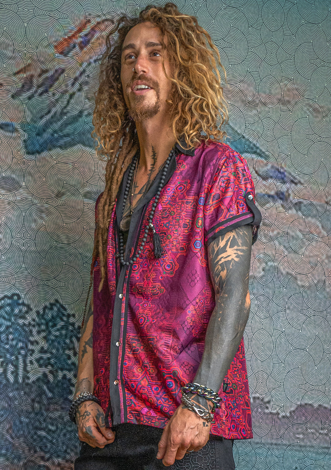 Shirt Men DOLCE Half Sleeves / Lace Black Border - Pink DEMETRIO